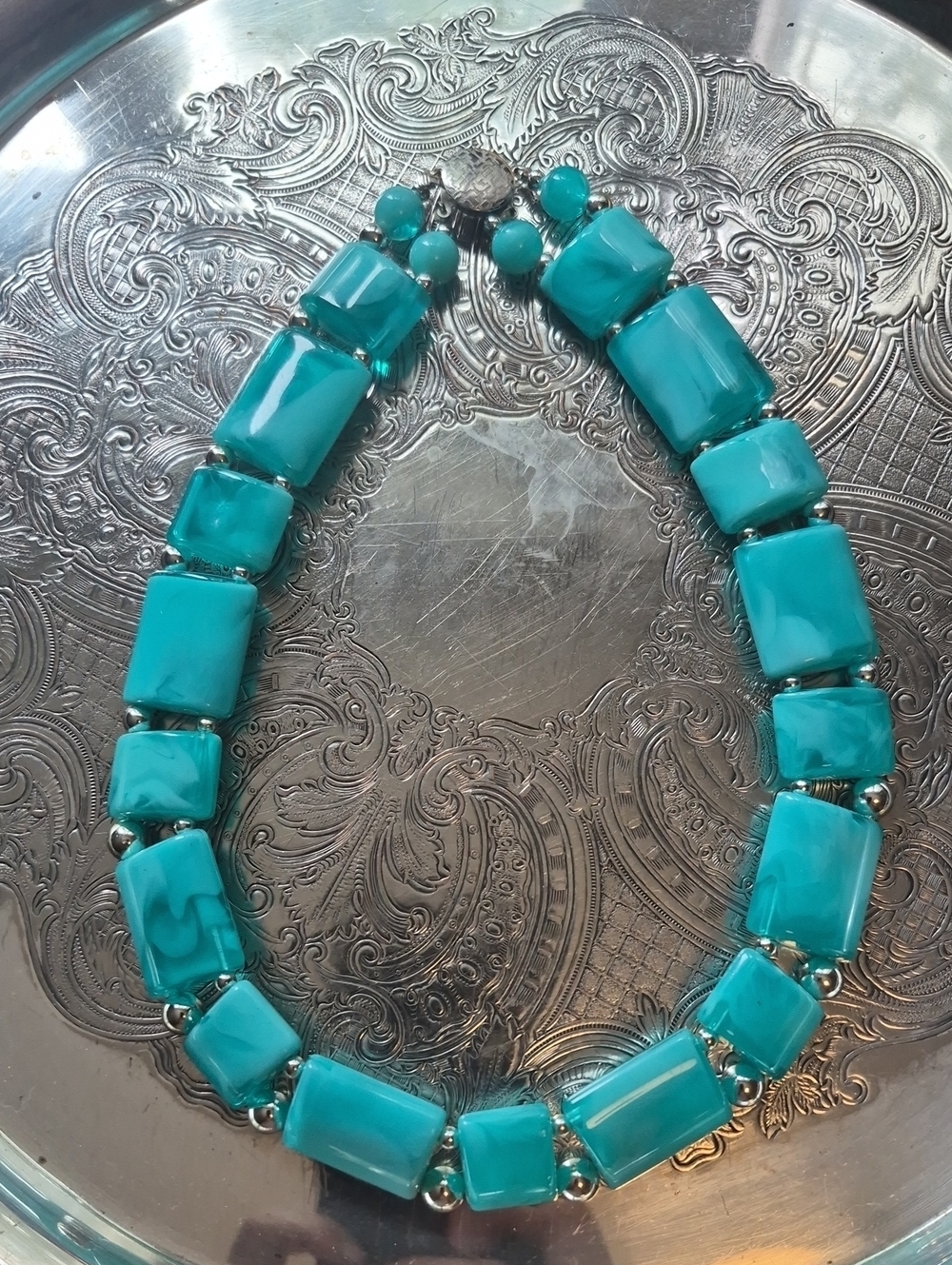 Turquoise Lucite Statement Necklace